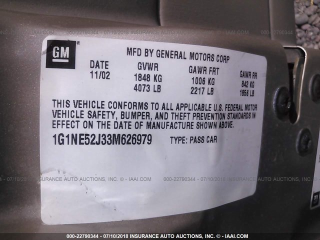 1G1NE52J33M626979 - 2003 CHEVROLET MALIBU LS BROWN photo 9