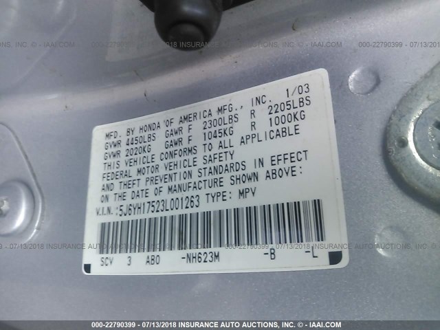 5J6YH17523L001263 - 2003 HONDA ELEMENT EX SILVER photo 9