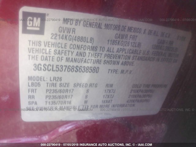 3GSCL53768S638580 - 2008 SATURN VUE XR RED photo 9