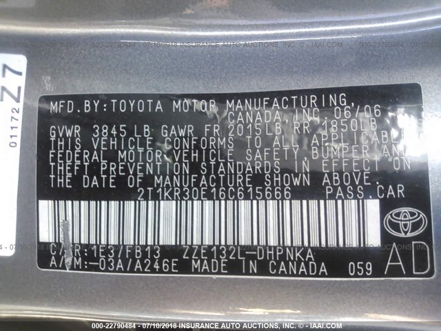 2T1KR30E16C615666 - 2006 TOYOTA COROLLA MATRIX XR GRAY photo 9