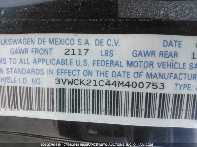 3VWCK21C44M400753 - 2004 VOLKSWAGEN NEW BEETLE GLS 黑色 照片 9