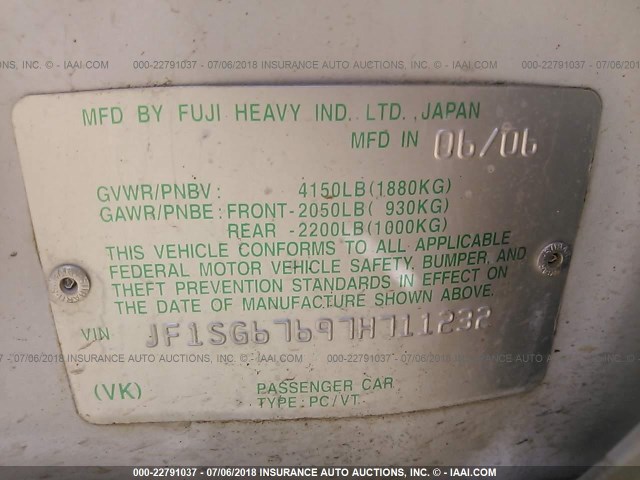 JF1SG67697H711232 - 2007 SUBARU FORESTER 2.5X LL BEAN WHITE photo 9