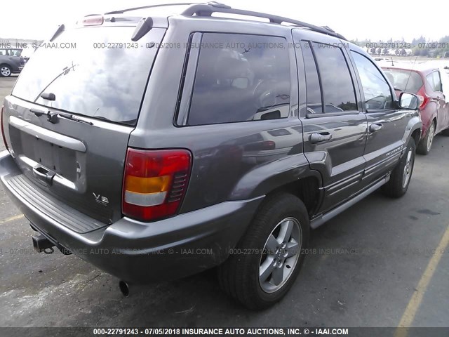 1J8GW68J52C184617 - 2002 JEEP GRAND CHEROKEE OVERLAND GRAY photo 4