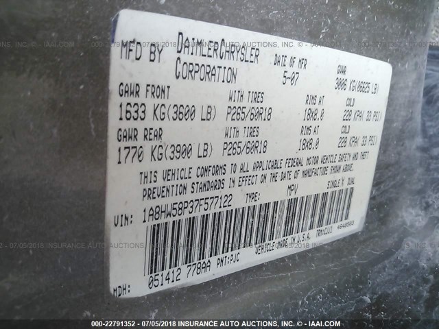 1A8HW58P37F577122 - 2007 CHRYSLER ASPEN LIMITED GOLD photo 9