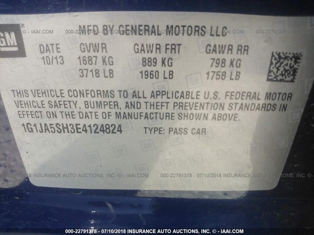 1G1JA5SH3E4124824 - 2014 CHEVROLET SONIC LS 蓝色 照片 9