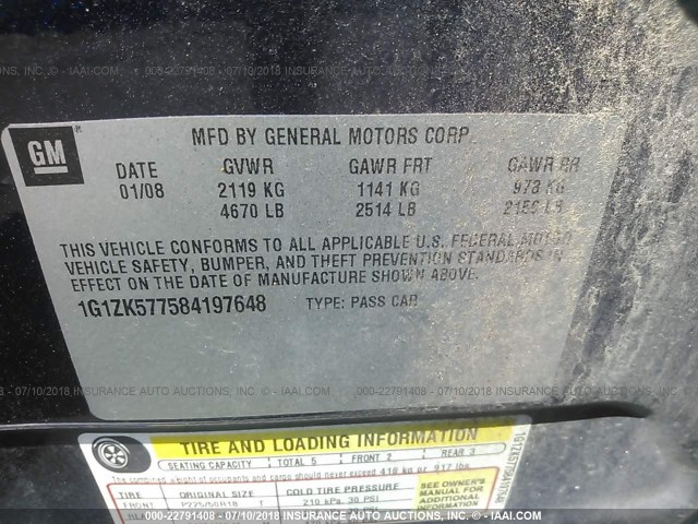 1G1ZK577584197648 - 2008 CHEVROLET MALIBU LTZ 蓝色 照片 9