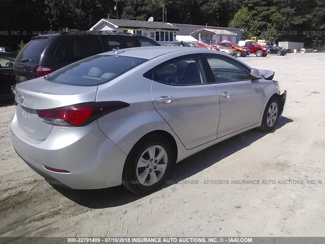 5NPDH4AE2GH752937 - 2016 HYUNDAI ELANTRA SE/SPORT/LIMITED SILVER photo 4