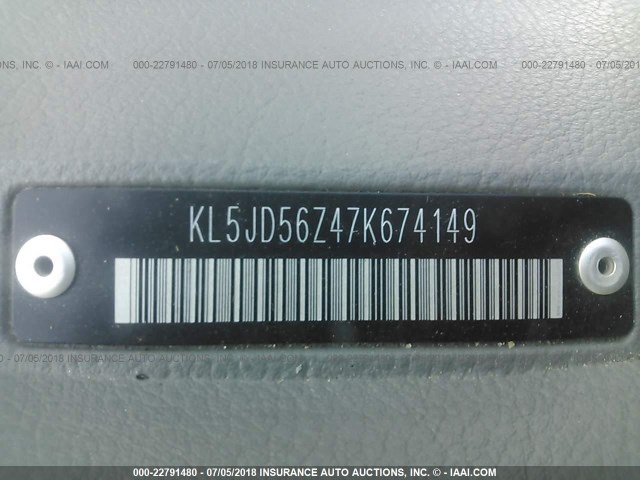 KL5JD56Z47K674149 - 2007 SUZUKI FORENZA CONVENIENCE/POPULAR SILVER photo 9