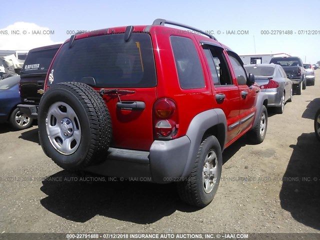 1J4GL48K14W106375 - 2004 JEEP LIBERTY SPORT RED photo 4