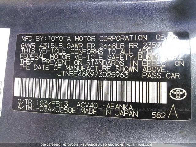 JTNBE46K973025963 - 2007 TOYOTA CAMRY NEW GENERAT CE/LE/XLE/SE SILVER photo 9