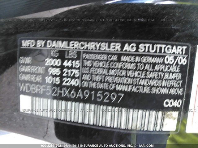 WDBRF52HX6A915297 - 2006 MERCEDES-BENZ C GENERATION 2006 230 BLACK photo 9