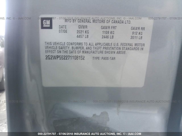 2G2WP552271108152 - 2007 PONTIAC GRAND PRIX GRAY photo 9