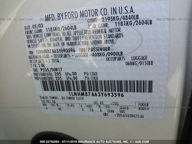 1LNHM87A63Y693596 - 2003 LINCOLN LS 奶油色 照片 9