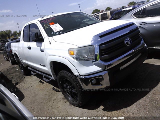 5TFUW5F19EX383741 - 2014 TOYOTA TUNDRA DOUBLE CAB SR/SR5 WHITE photo 1
