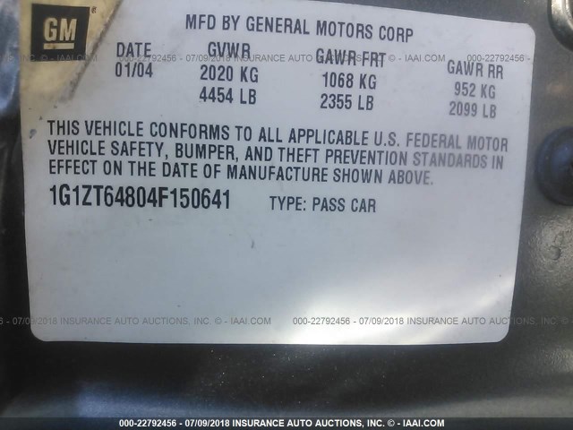 1G1ZT64804F150641 - 2004 CHEVROLET MALIBU MAXX LS GRAY photo 9