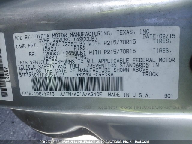 5TFTX4CN1FX057993 - 2015 TOYOTA TACOMA ACCESS CAB Silber Foto 9