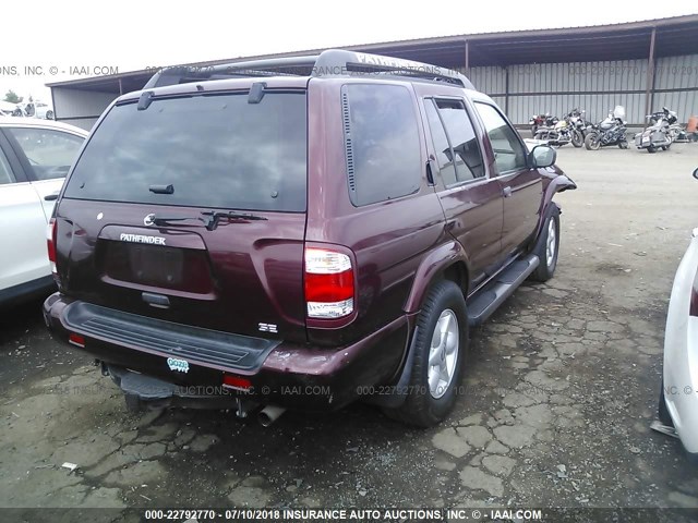 JN8DR09X32W663350 - 2002 NISSAN PATHFINDER LE/SE BURGUNDY photo 4