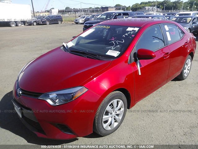 2T1BURHE8FC399319 - 2015 TOYOTA COROLLA L/LE/LE PLS/PRM/S/S PLS წითელი ფოტო 2