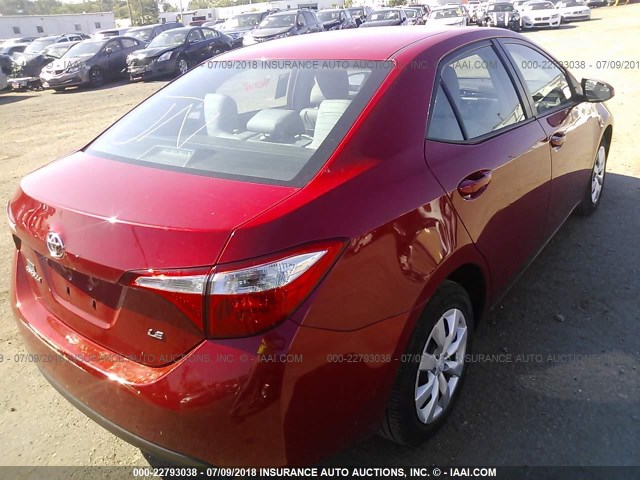 2T1BURHE8FC399319 - 2015 TOYOTA COROLLA L/LE/LE PLS/PRM/S/S PLS წითელი ფოტო 4