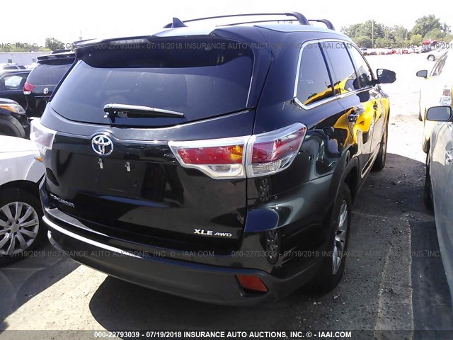 5TDJKRFH0FS099831 - 2015 TOYOTA HIGHLANDER XLE BLACK photo 4