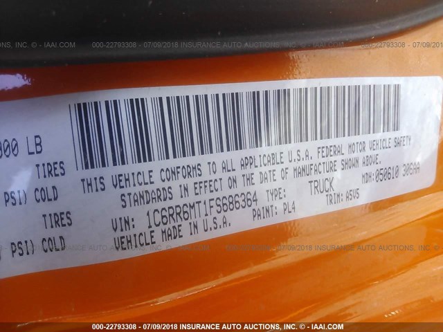 1C6RR6MT1FS686364 - 2015 RAM 1500 SPORT ORANGE photo 9