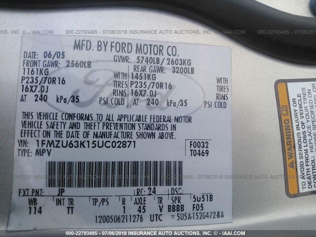 1FMZU63K15UC02871 - 2005 FORD EXPLORER XLT/XLT SPORT/NBX 银色 照片 9