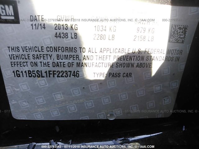 1G11B5SL1FF223746 - 2015 CHEVROLET MALIBU LS შავი ფოტო 9