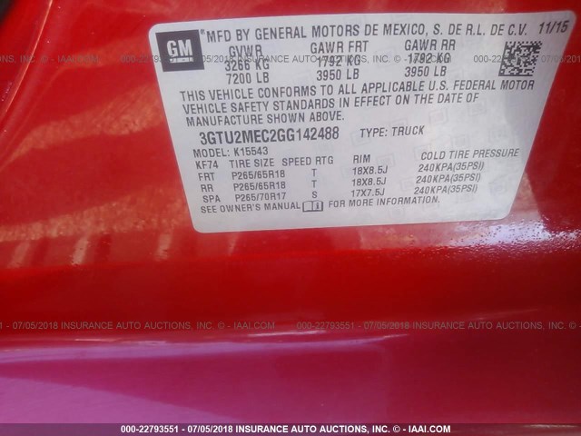 3GTU2MEC2GG142488 - 2016 GMC SIERRA K1500 SLE RED photo 9