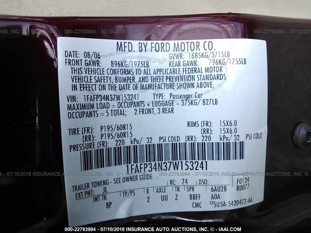 1FAFP34N37W153241 - 2007 FORD FOCUS ZX4/S/SE/SES 红色 照片 9