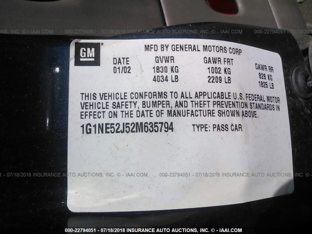 1G1NE52J52M635794 - 2002 CHEVROLET MALIBU LS 蓝色 照片 9