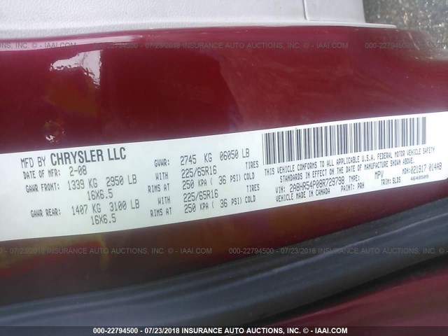 2A8HR54P08R729798 - 2008 CHRYSLER TOWN & COUNTRY TOURING RED photo 9