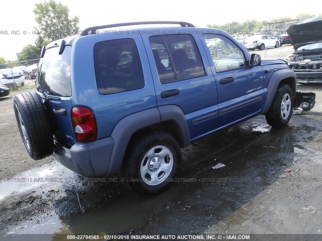 1J4GL48K23W702805 - 2003 JEEP LIBERTY SPORT/FREEDOM BLUE photo 4