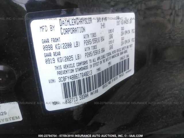 3C8FY4BB61T648213 - 2001 CHRYSLER PT CRUISER BLACK photo 9