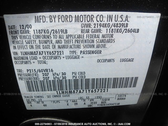 1LNHM87A71Y657221 - 2001 LINCOLN LS 蓝色 照片 9