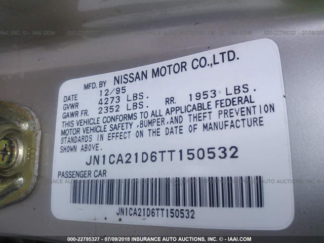 JN1CA21D6TT150532 - 1996 NISSAN MAXIMA GLE/GXE/SE GOLD photo 9