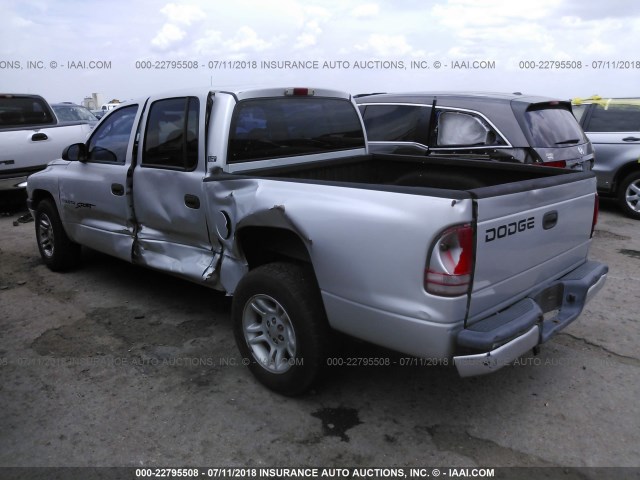 1B7GL2AN01S163412 - 2001 DODGE DAKOTA QUAD SILVER photo 3