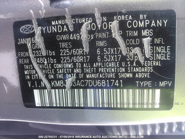 KM8JU3AC7DU681741 - 2013 HYUNDAI TUCSON GLS/LIMITED ყავისფერი ფოტო 9