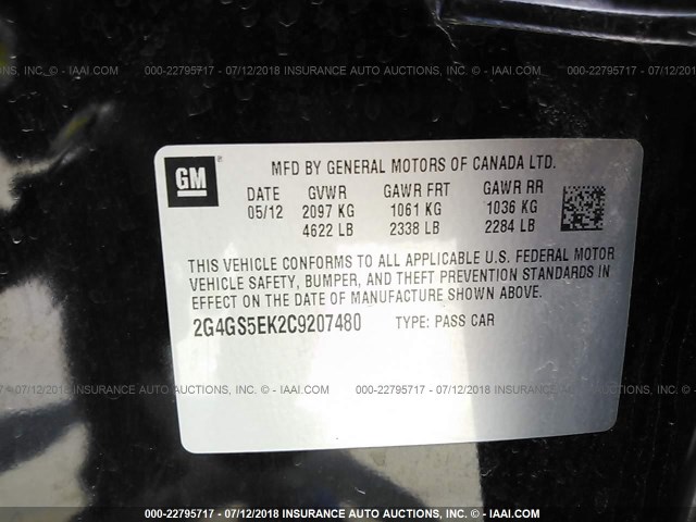 2G4GS5EK2C9207480 - 2012 BUICK REGAL PREMIUM BLACK photo 9