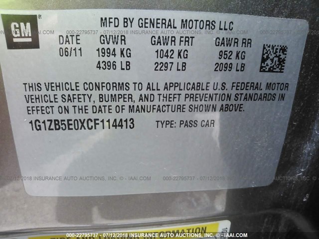 1G1ZB5E0XCF114413 - 2012 CHEVROLET MALIBU LS BROWN photo 9