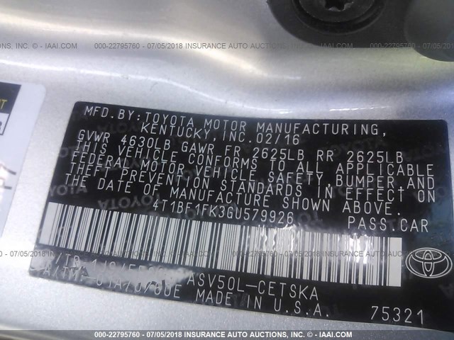 4T1BF1FK3GU579926 - 2016 TOYOTA CAMRY LE/XLE/SE/XSE SILVER photo 9