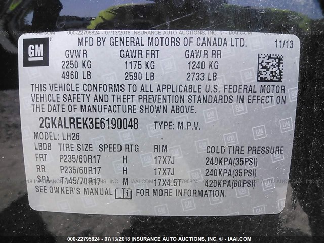 2GKALREK3E6190048 - 2014 GMC TERRAIN SLE BLACK photo 9