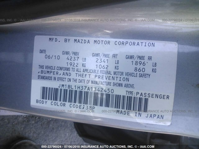 JM1BL1H37A1342450 - 2010 MAZDA SPEED 3 SILVER photo 9