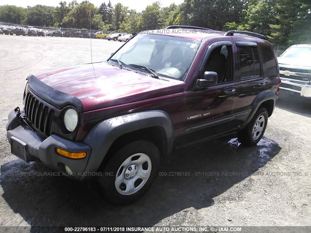 1J4GL48K92W209735 - 2002 JEEP LIBERTY SPORT MAROON photo 2