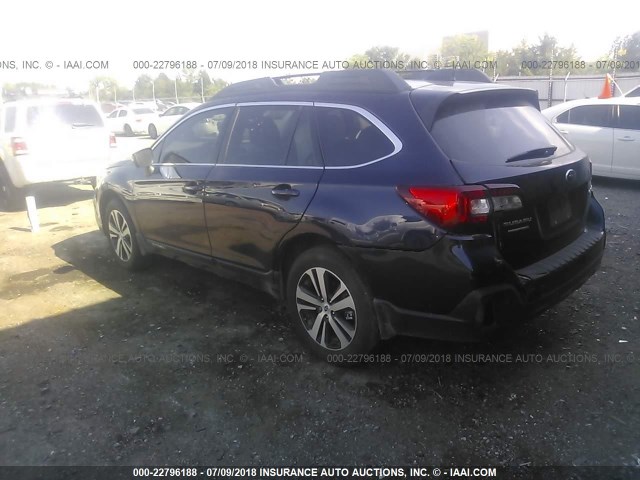 4S4BSANC3J3212012 - 2018 SUBARU OUTBACK 2.5I LIMITED BLUE photo 3