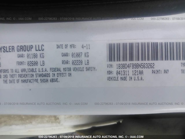 1B3BD4FB9BN563262 - 2011 DODGE AVENGER EXPRESS 白色 照片 9