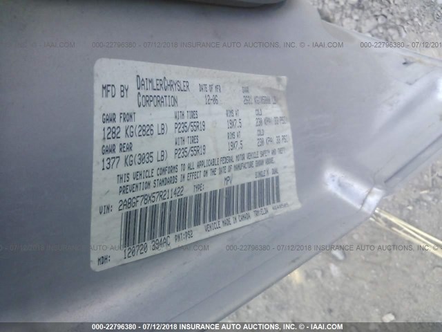 2A8GF78X57R211422 - 2007 CHRYSLER PACIFICA LIMITED SILVER photo 9