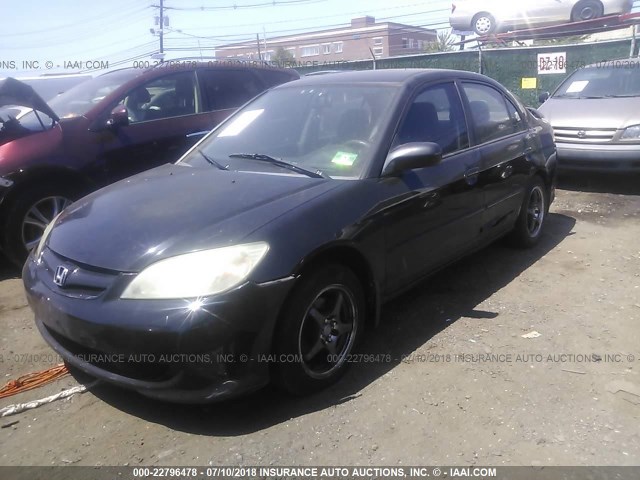 2HGES16535H605160 - 2005 HONDA CIVIC LX BLACK photo 2