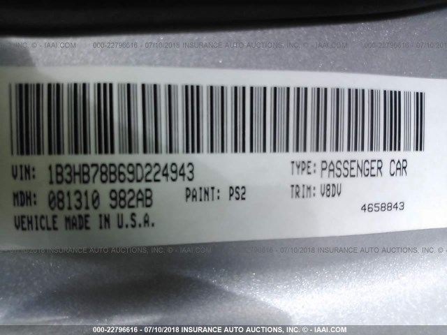 1B3HB78B69D224943 - 2009 DODGE CALIBER R/T SILVER photo 9