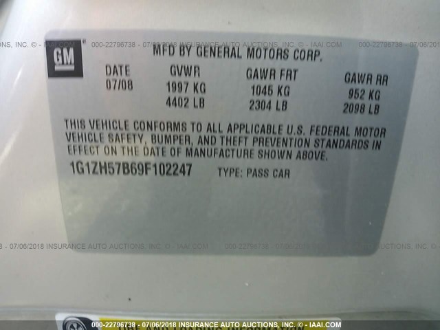 1G1ZH57B69F102247 - 2009 CHEVROLET MALIBU 1LT 金色 照片 9