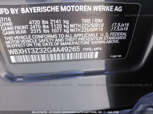 WBXHT3Z32G4A49265 - 2016 BMW X1 XDRIVE28I GRAY photo 9